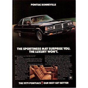 1979 Pontiac Bonneville Sports Coupe Vintage Print Ad Man Cave 70s Wall Art